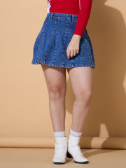Girls Blue Blast Denim Flared Mini Skirt-NVSKRT35020