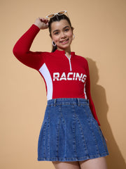 Girls Blue Blast Denim Flared Mini Skirt-NVSKRT35020