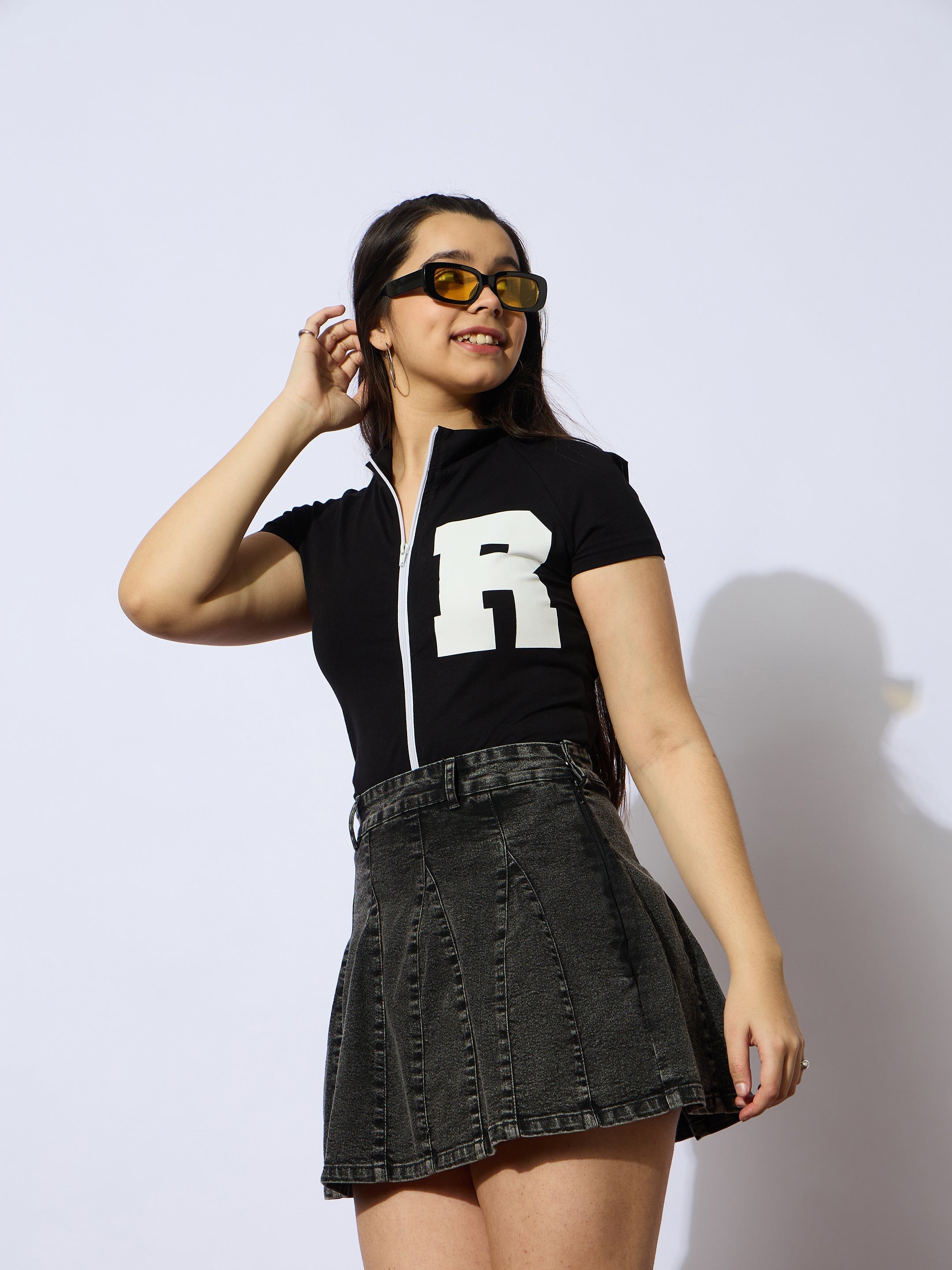 Girls Black Blast Denim Flared Mini Skirt-NVSKRT35021