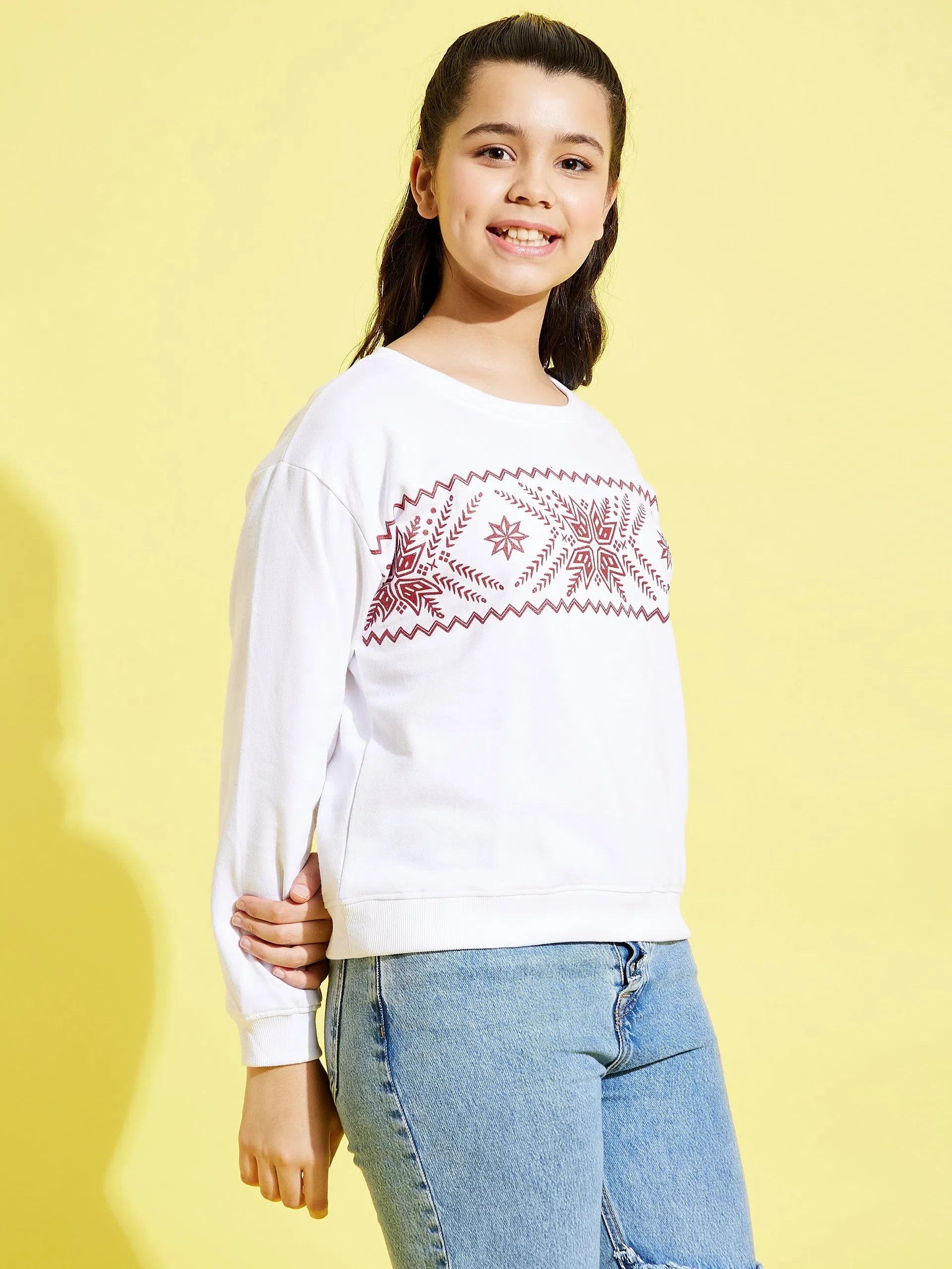 Girls White Glitter Sweatshirt - Stylish Kids Clothing & Jeans