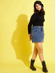 Girls Black Rib High Neck Top