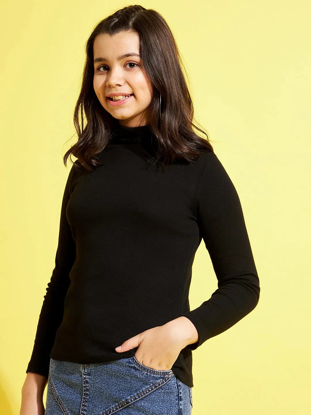 Girls Black Rib Top | Party Wear Lehenga for Women