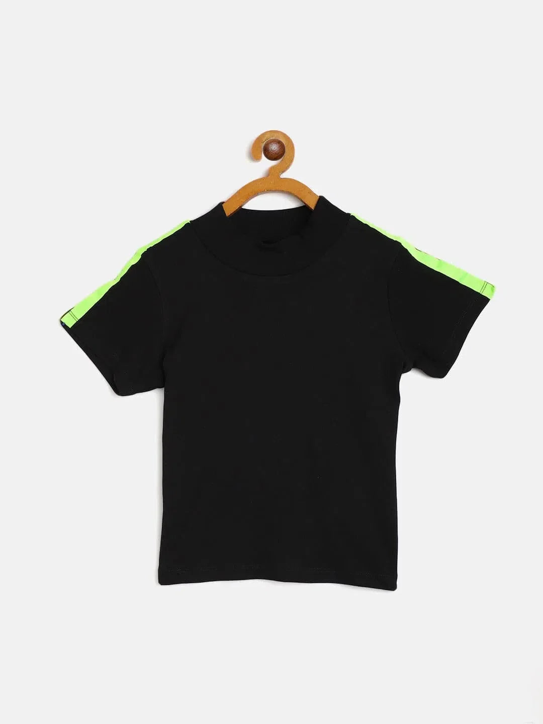 Girls Black Rib Top with Shoulder Tape | Kids Clothing