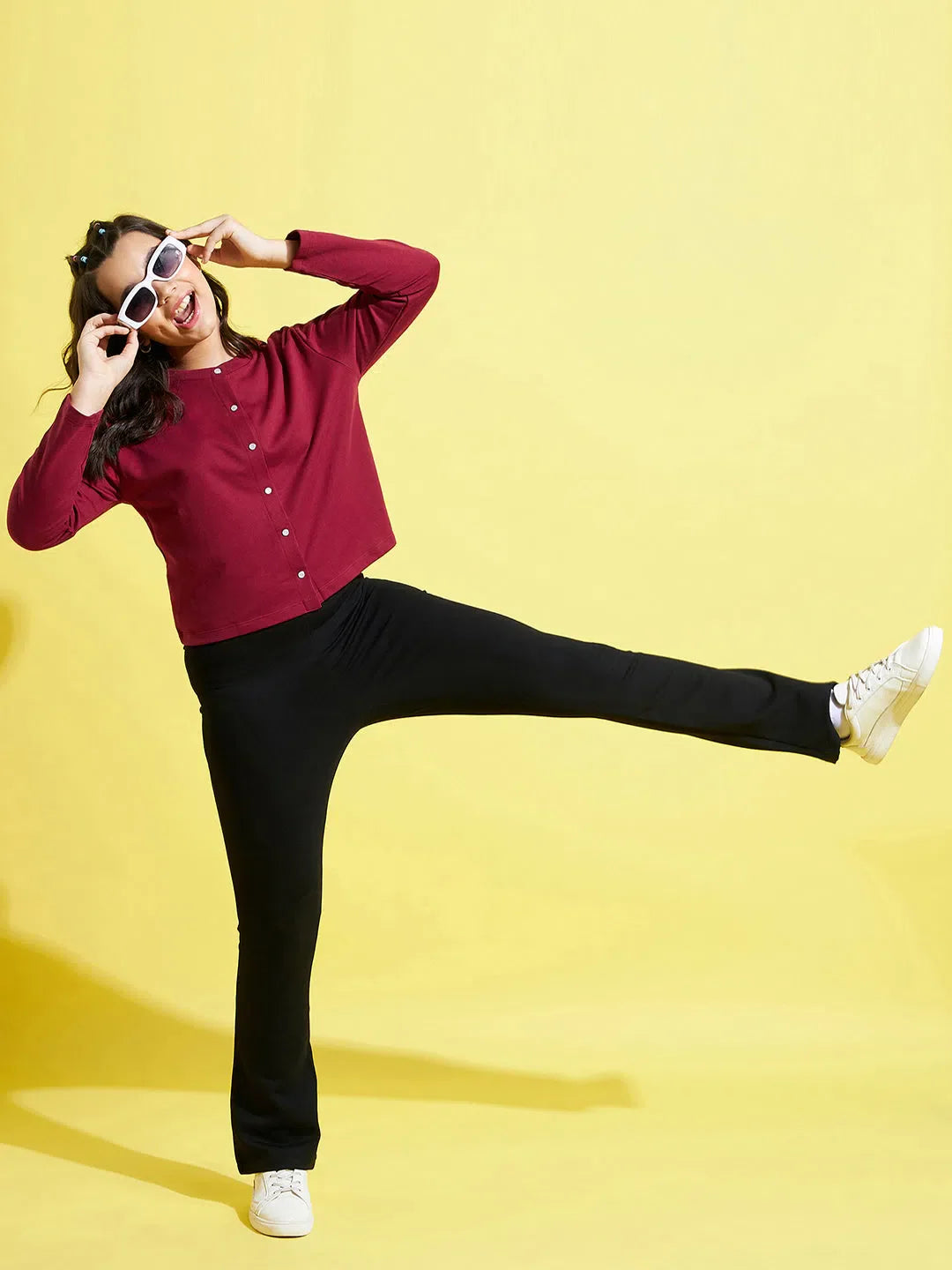 Girls Maroon Terry Top - Cute Boxy Top for Kids Clothing