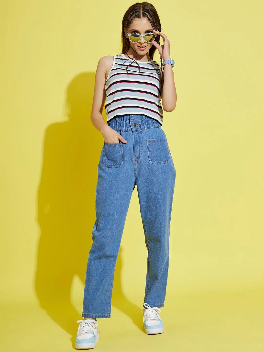 Girls Blue Stripes Crop Top - Women's Western Wear Style