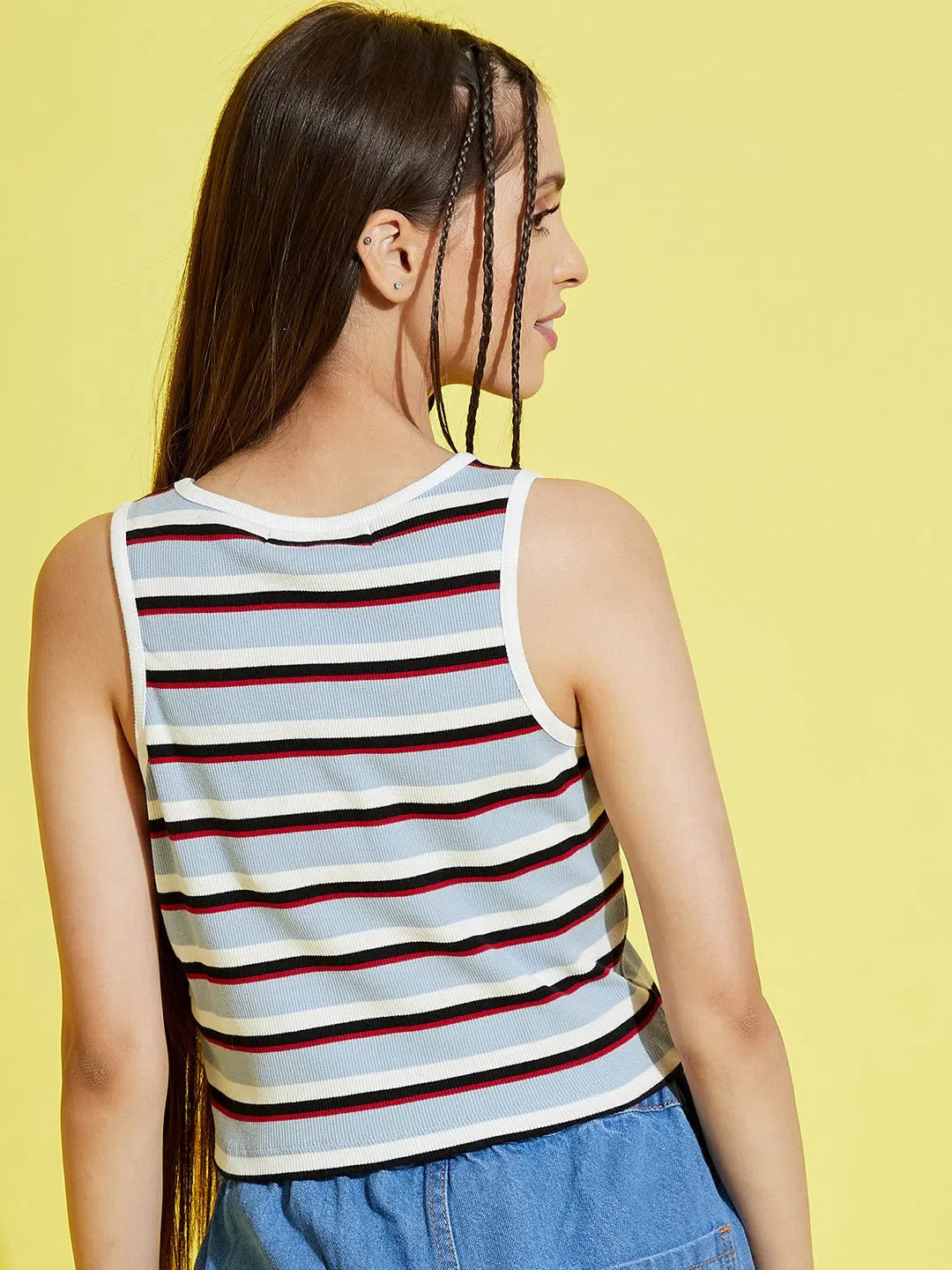 Girls Blue Stripes Crop Top - Women's Western Wear Style