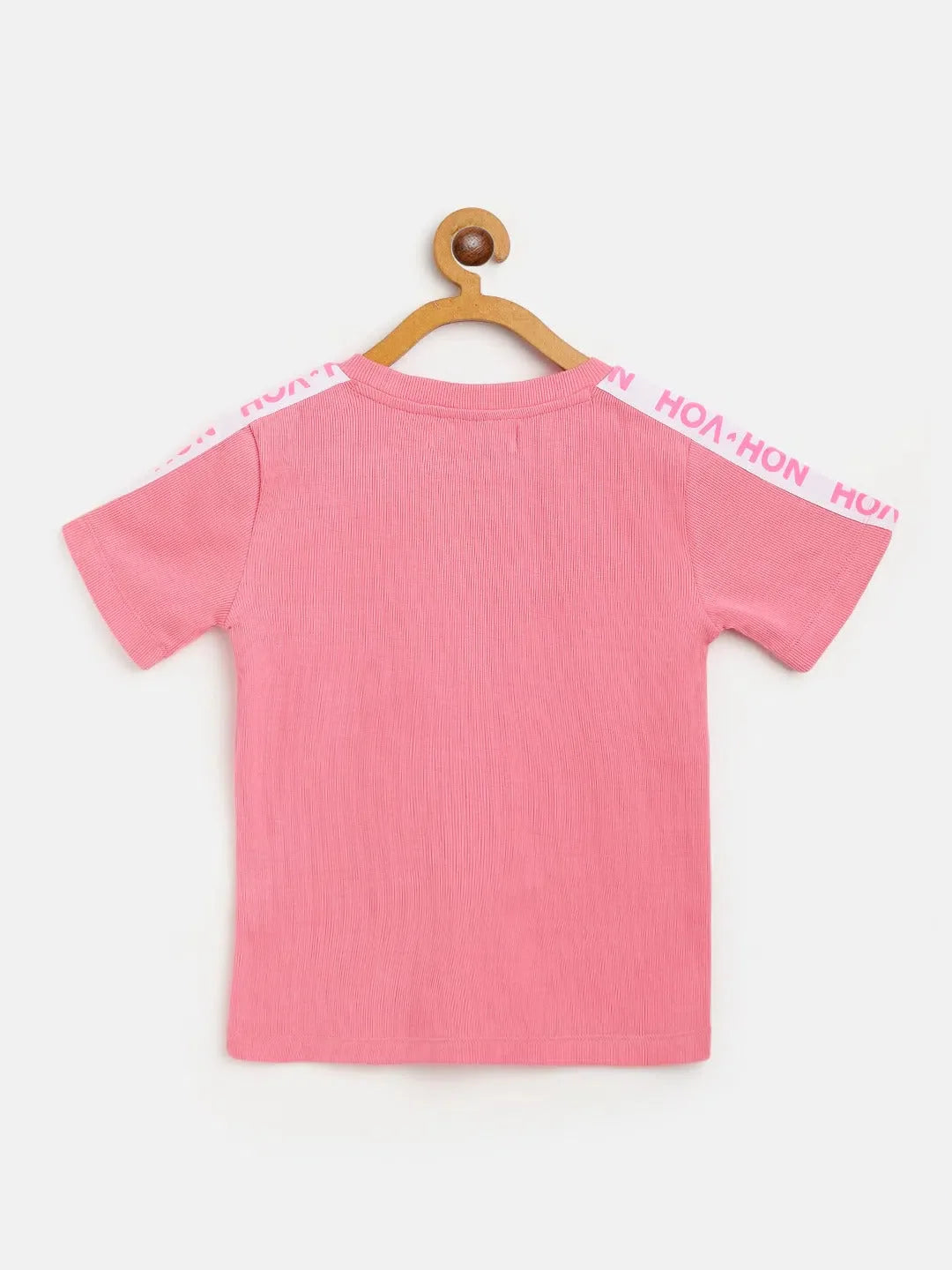 Girls Pink Rib Brand Tape Top - Trendy Kids Clothing