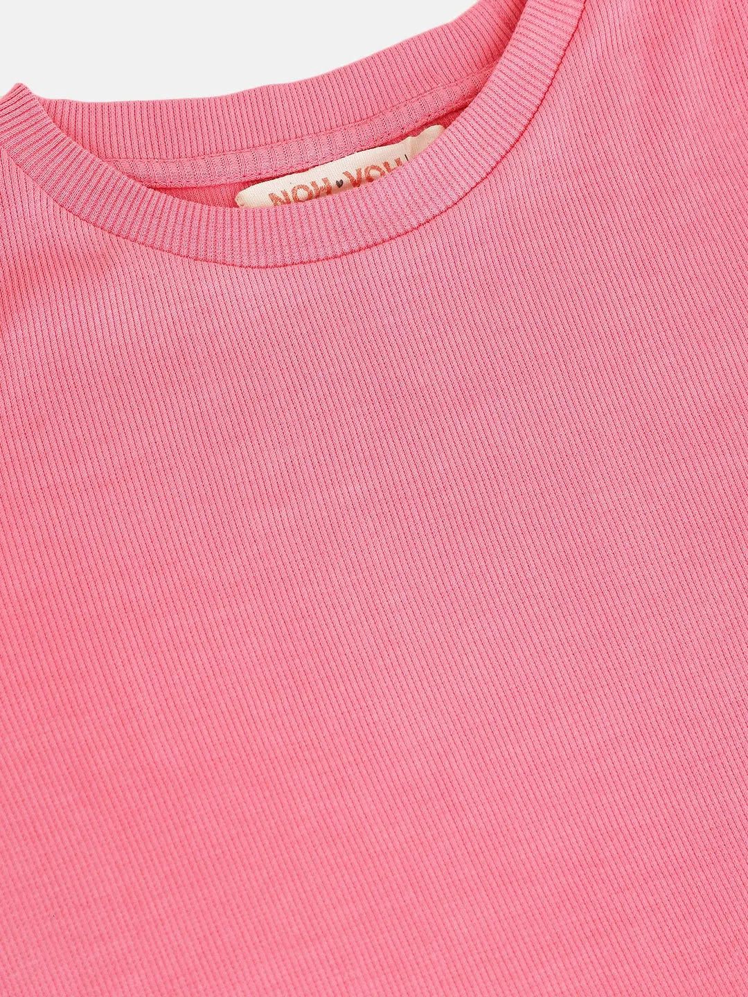 Girls Pink Rib Brand Tape Top - Trendy Kids Clothing