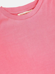 Girls Pink Rib Brand Tape Half Sleeve Top