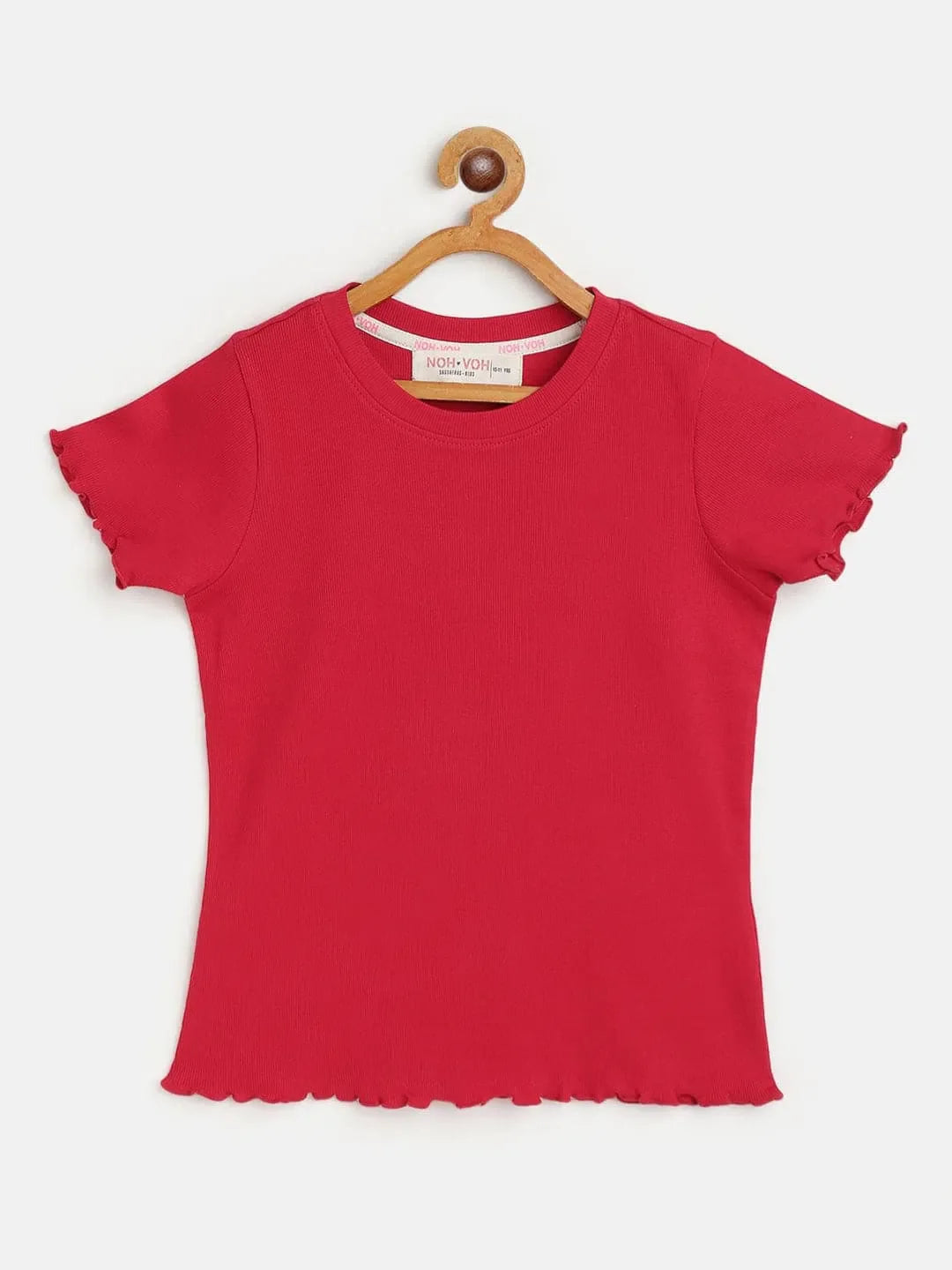 Girls Red Rib Short Sleeve Top - Stylish Kids Clothing