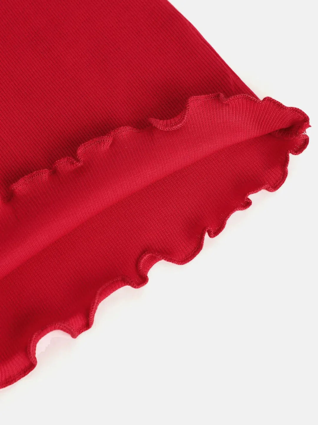 Girls Red Rib Short Sleeve Top - Stylish Kids Clothing