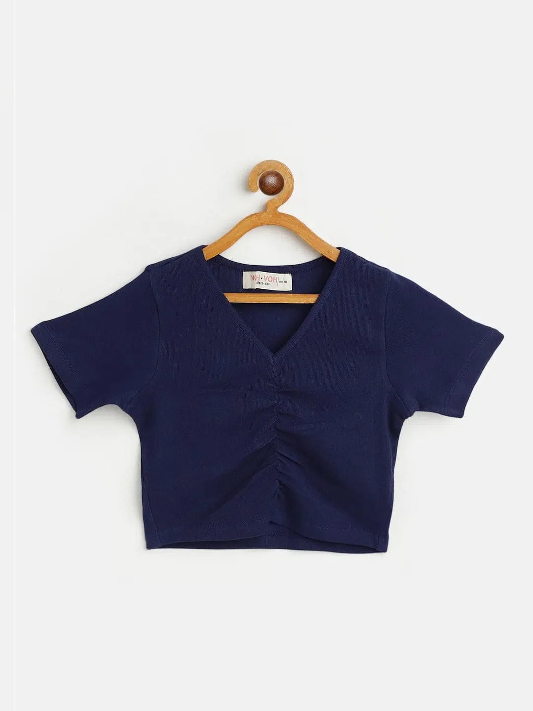 Navy Crop Top - Girls Rib Rouched Tee | Kids Clothing