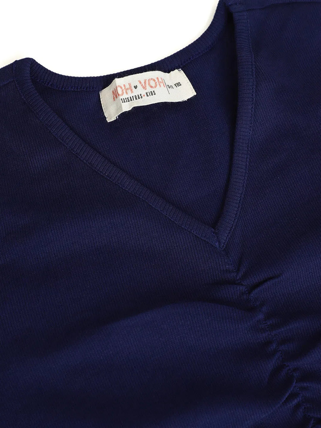 Navy Crop Top - Girls Rib Rouched Tee | Kids Clothing