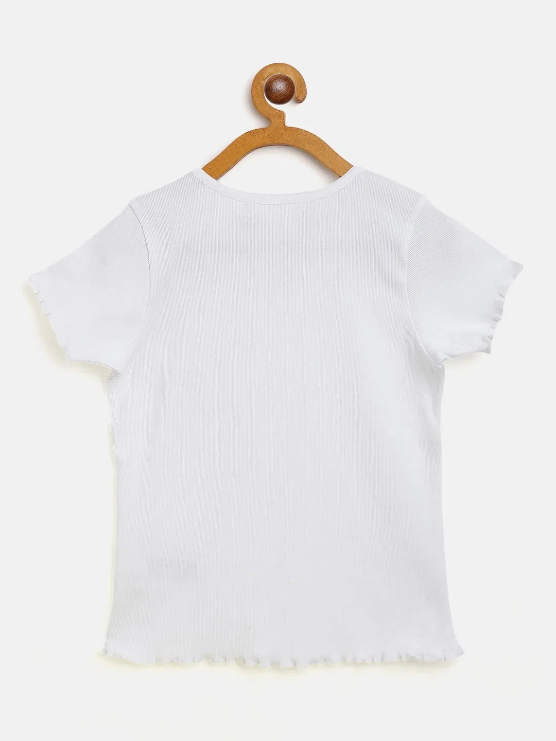 Girls White Rib V-Neck Top