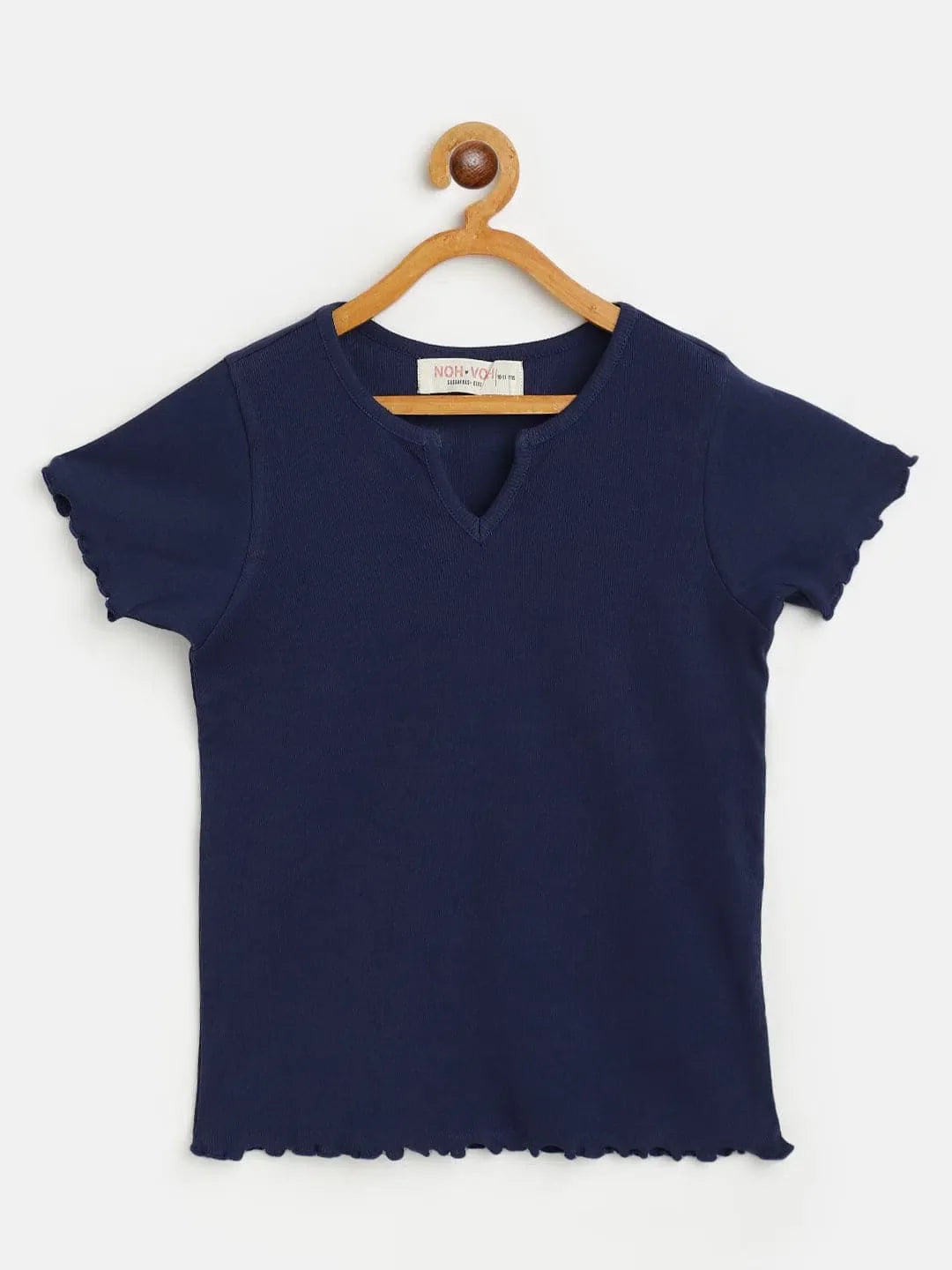 Girls Navy Rib V-Neck Top - Cute Kids Clothing