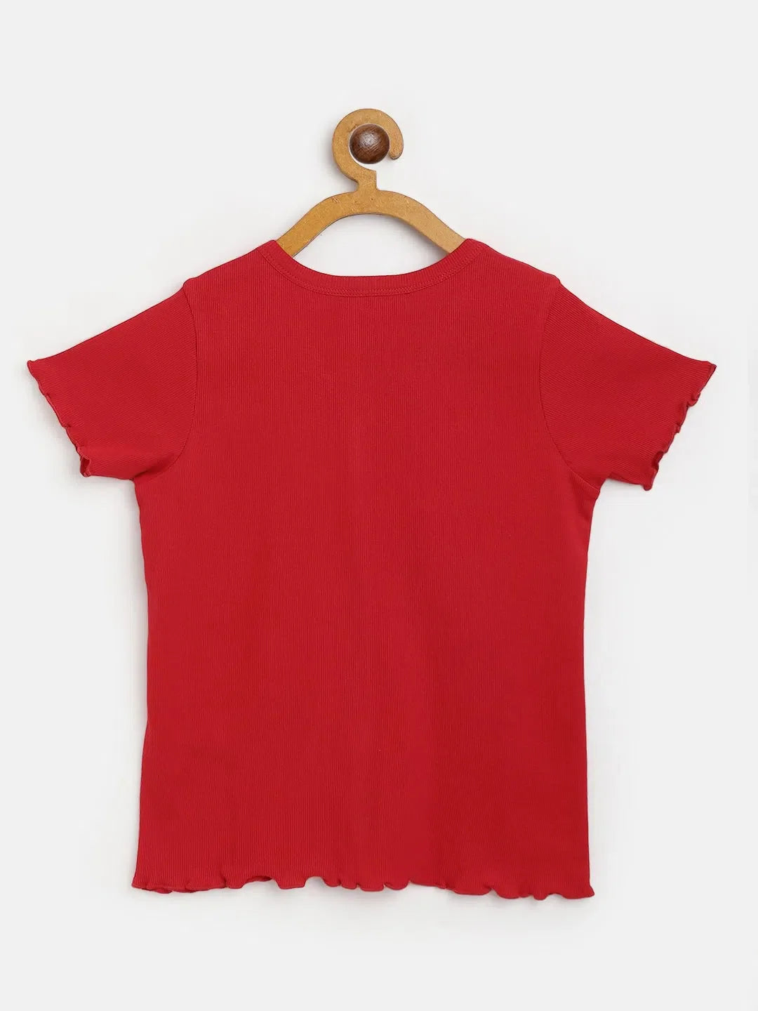 Red Rib Button V-Neck Top for Girls | Kids Clothing