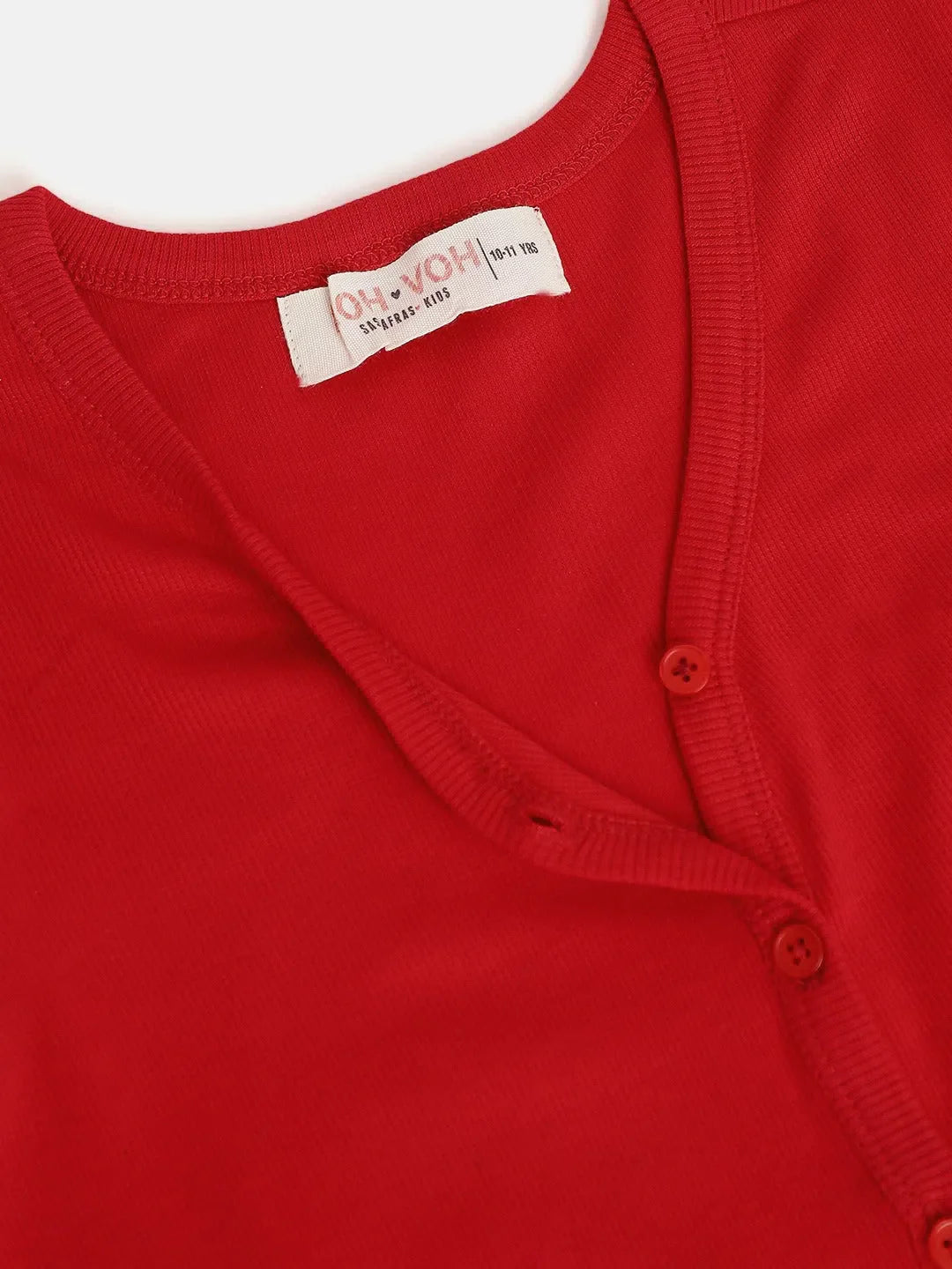 Red Rib Button V-Neck Top for Girls | Kids Clothing