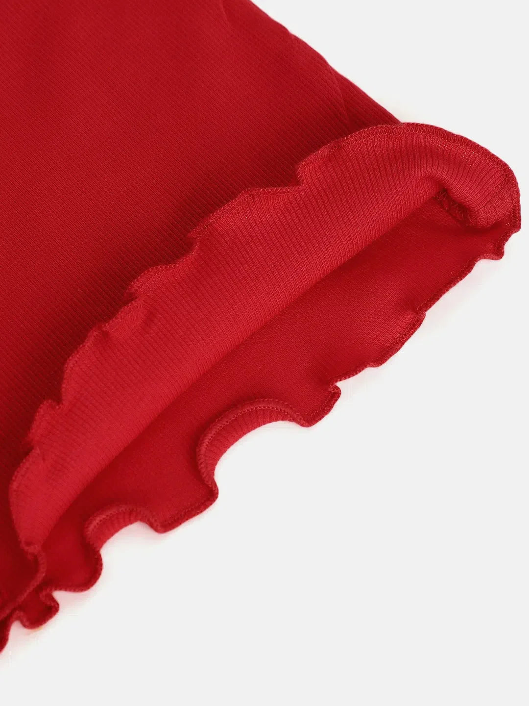 Red Rib Button V-Neck Top for Girls | Kids Clothing