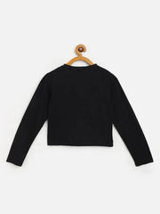 Girls Black FASHION 58 Full Sleeve Crop T-Shirt