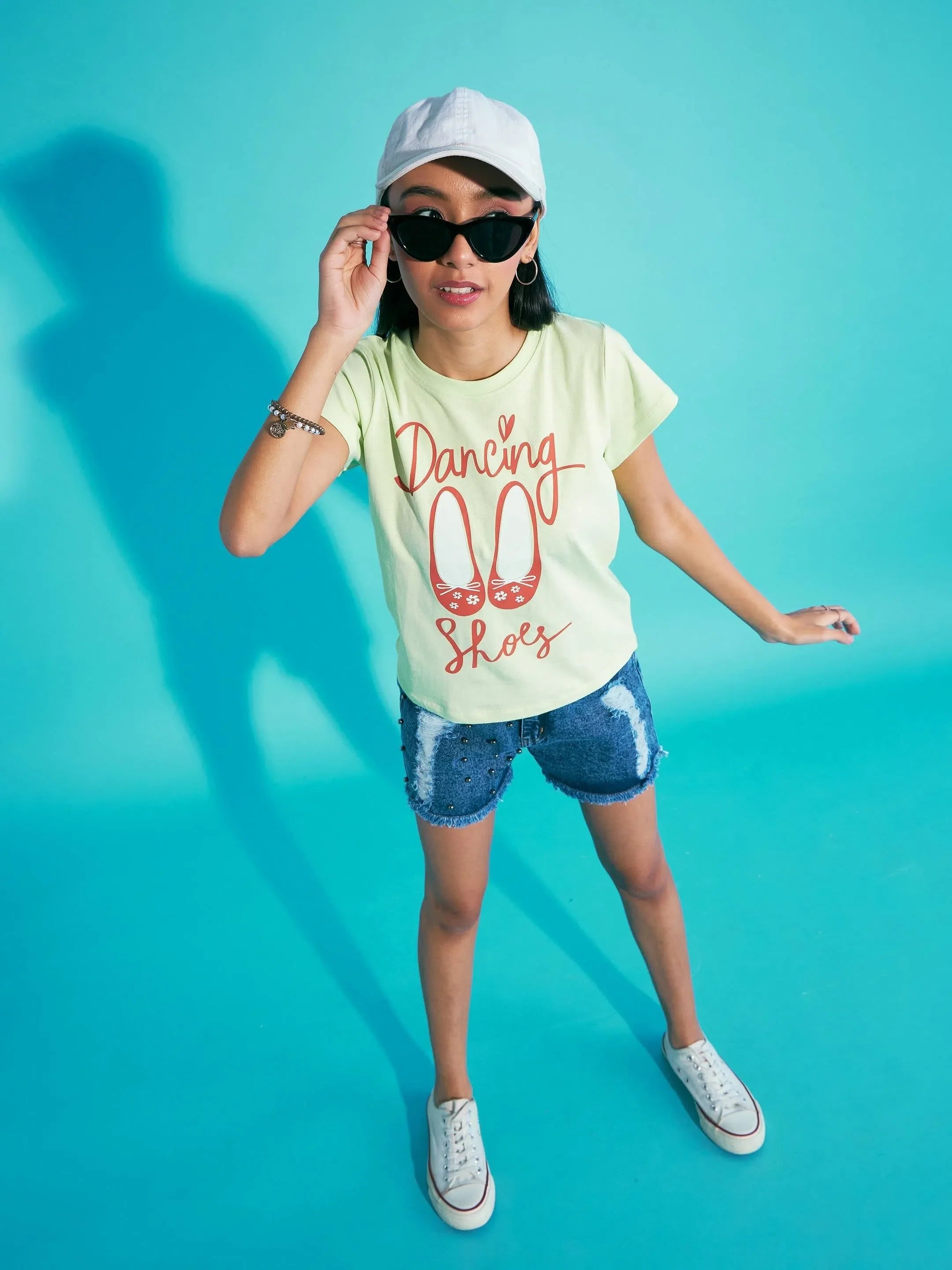 Girls Green Dancing T-Shirt with Shorts | Kids Clothing