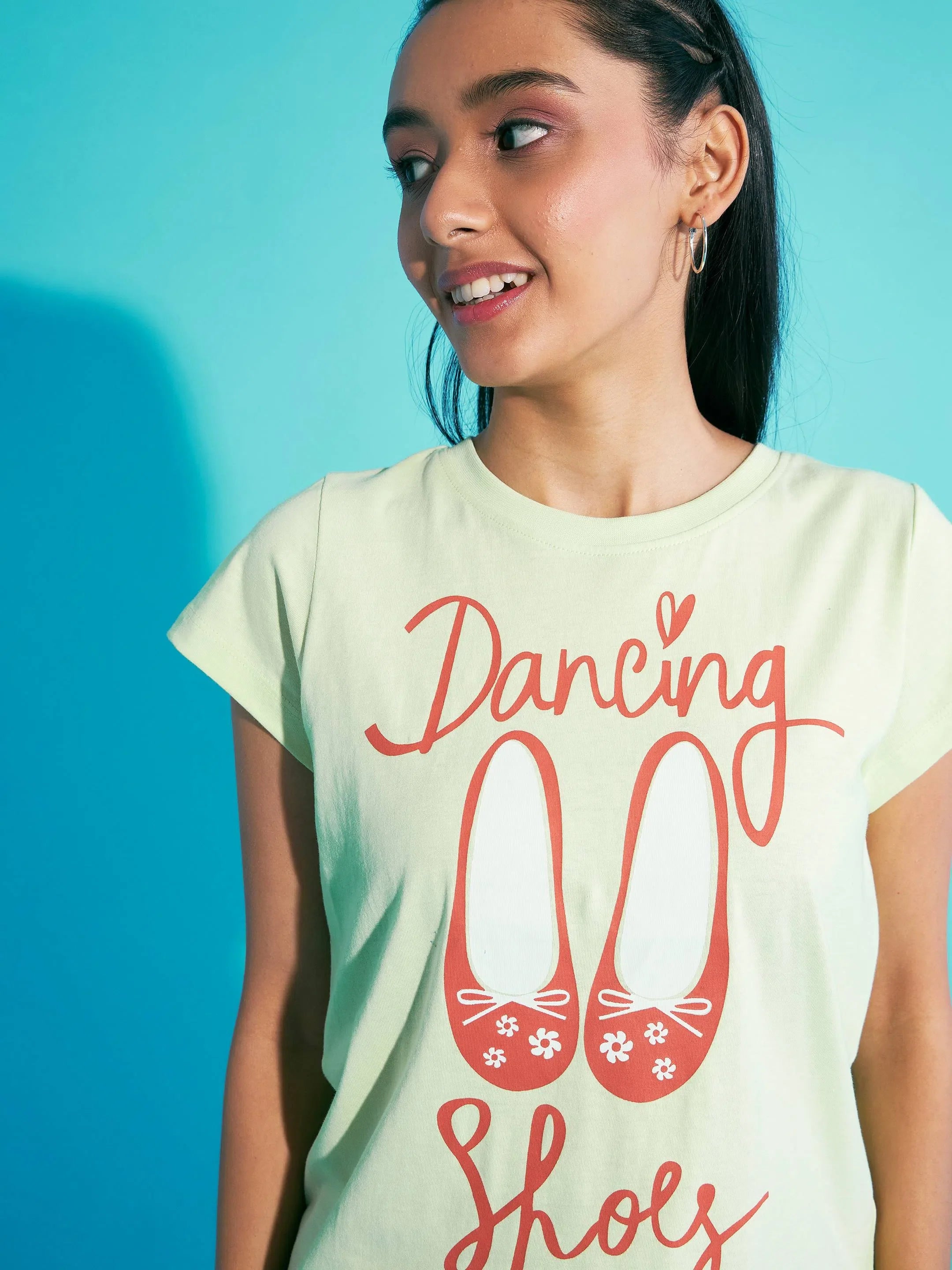 Girls Green Dancing T-Shirt with Shorts | Kids Clothing