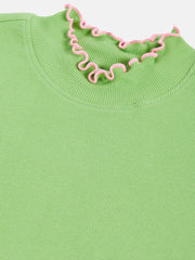 Girls Green High Neck Rib Crop Top