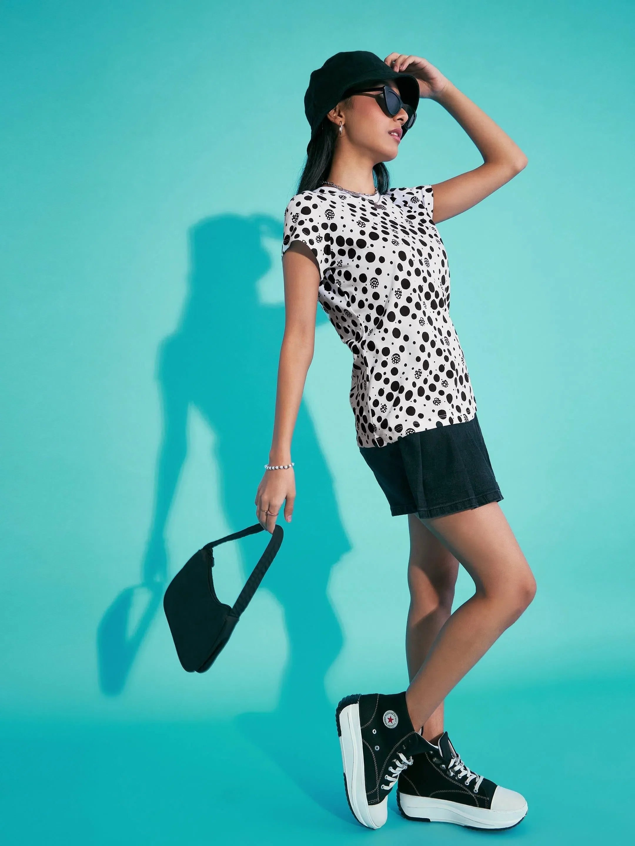 Girls Black Polka Dot T-Shirt & Pleated Skorts Set | Kids Suits