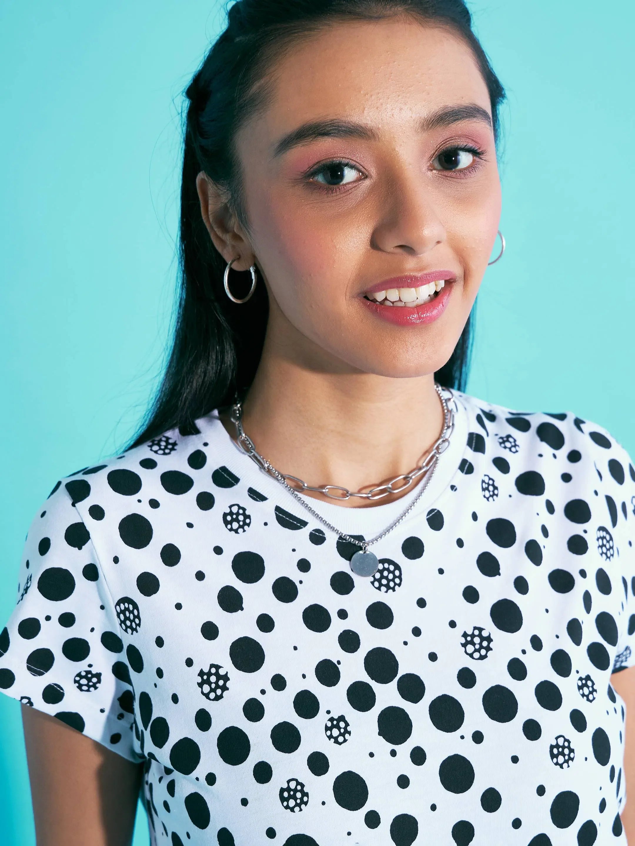 Girls Black Polka Dot T-Shirt & Pleated Skorts Set | Kids Suits