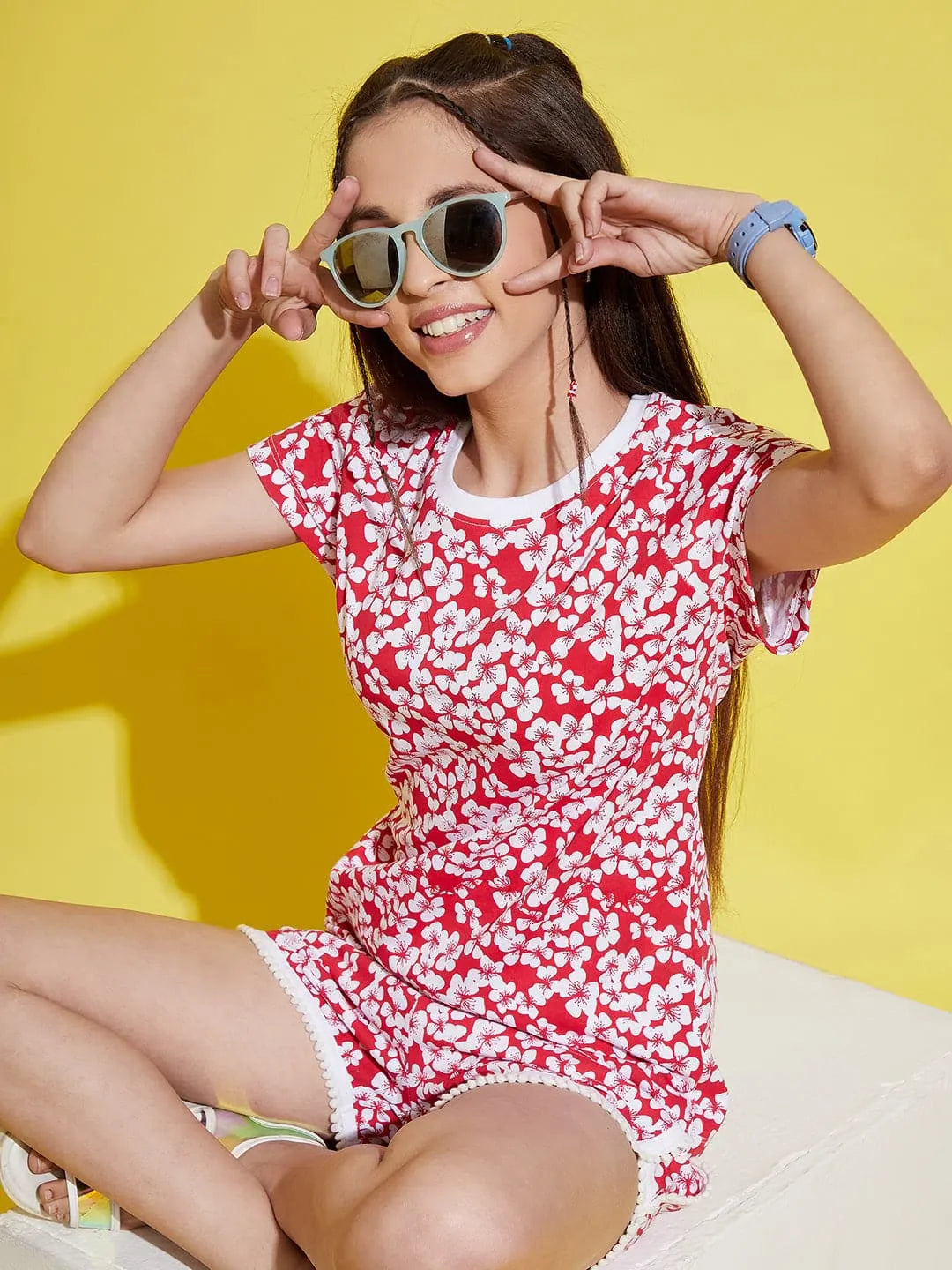 Girls White Floral Print T-Shirt | Trendy Kids Clothing