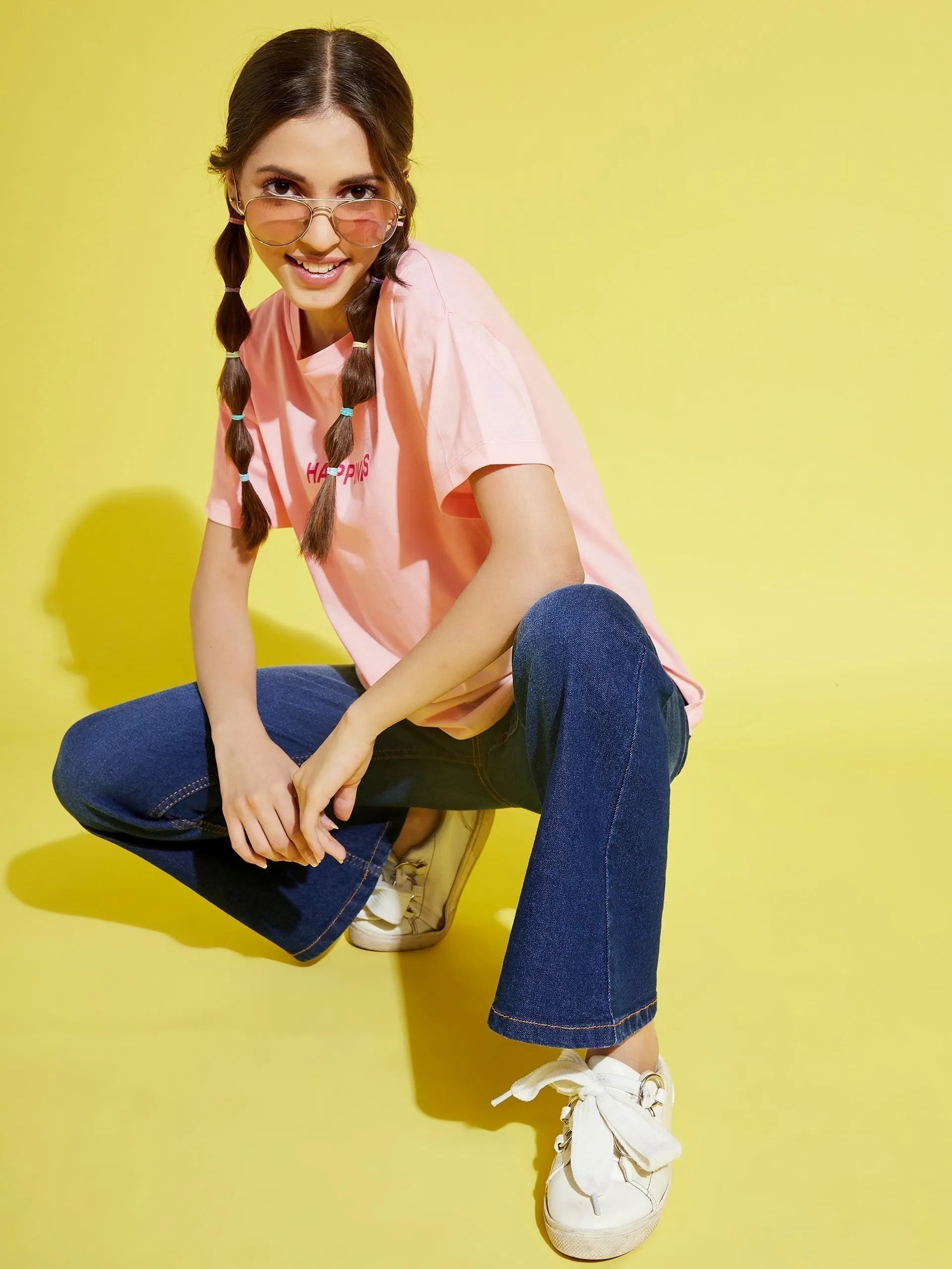 Girls HAPPINESS T-Shirt - Pale Pink Kids Clothing