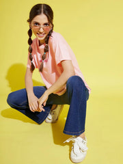 Girls Pale Pink HAPPINESS Drop Shoulder T-Shirt