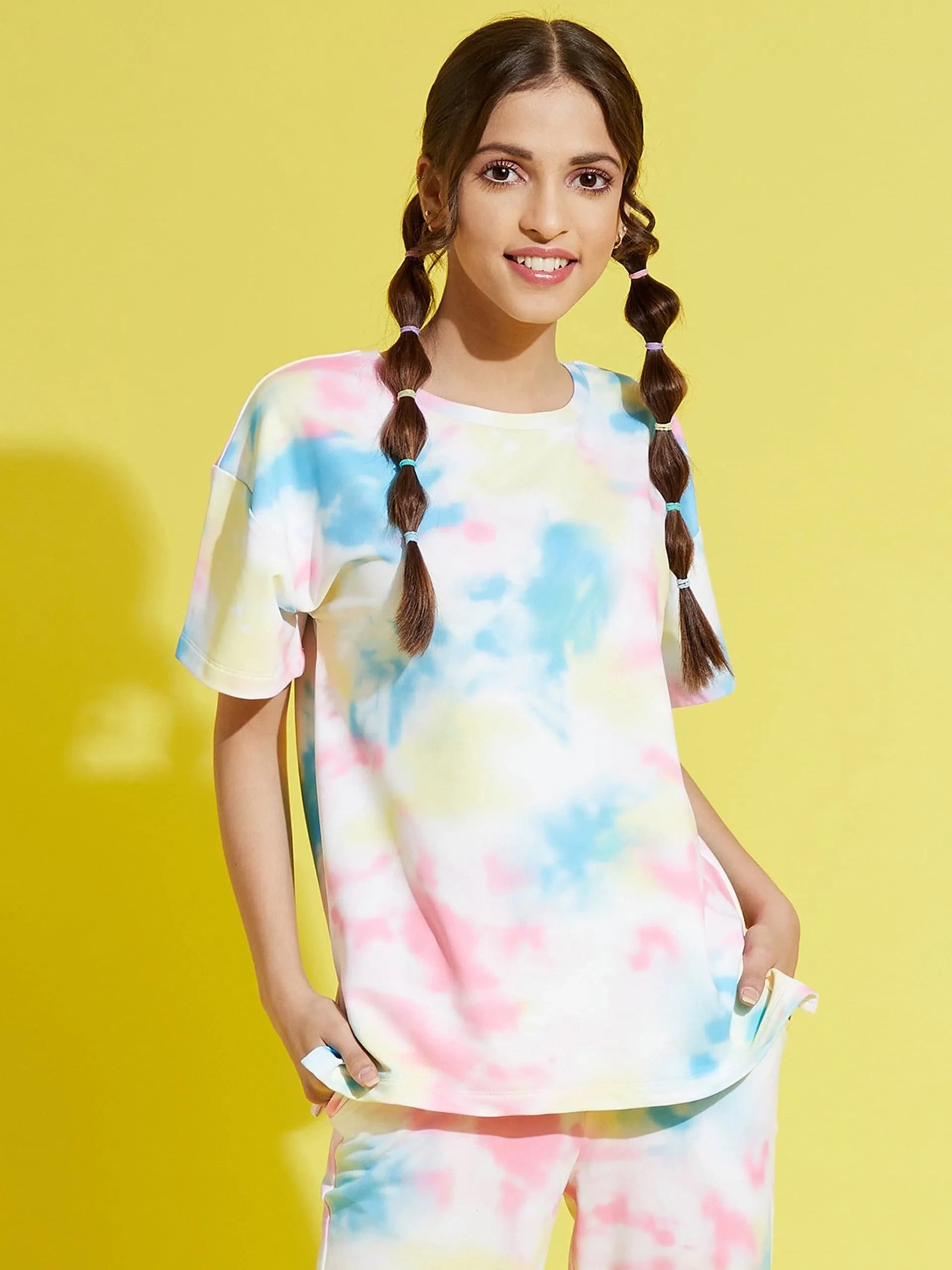 Girls Tie-Dye T-Shirt - White Drop Shoulder Knit Kids Clothing