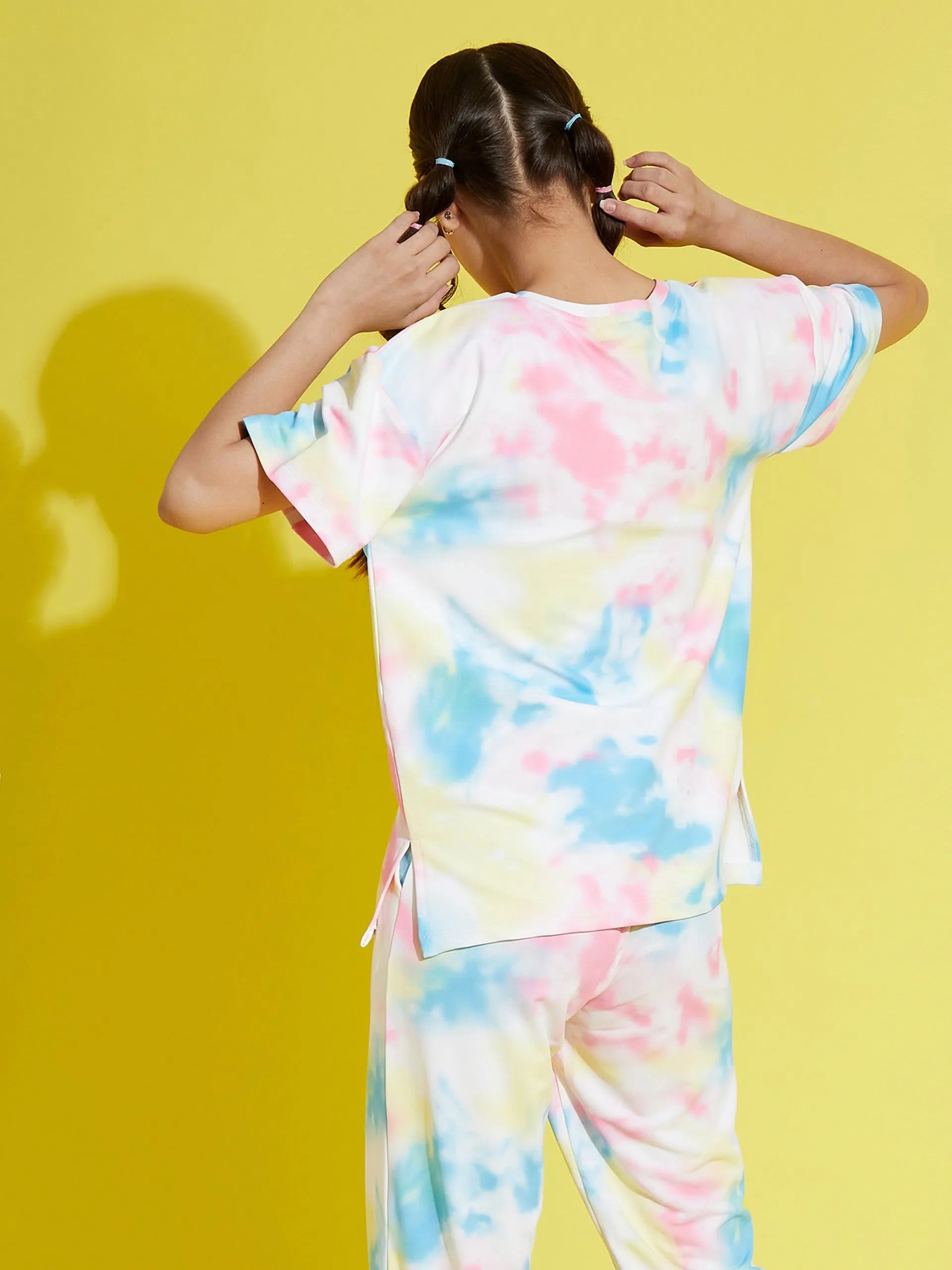 Girls Tie-Dye T-Shirt - White Drop Shoulder Knit Kids Clothing