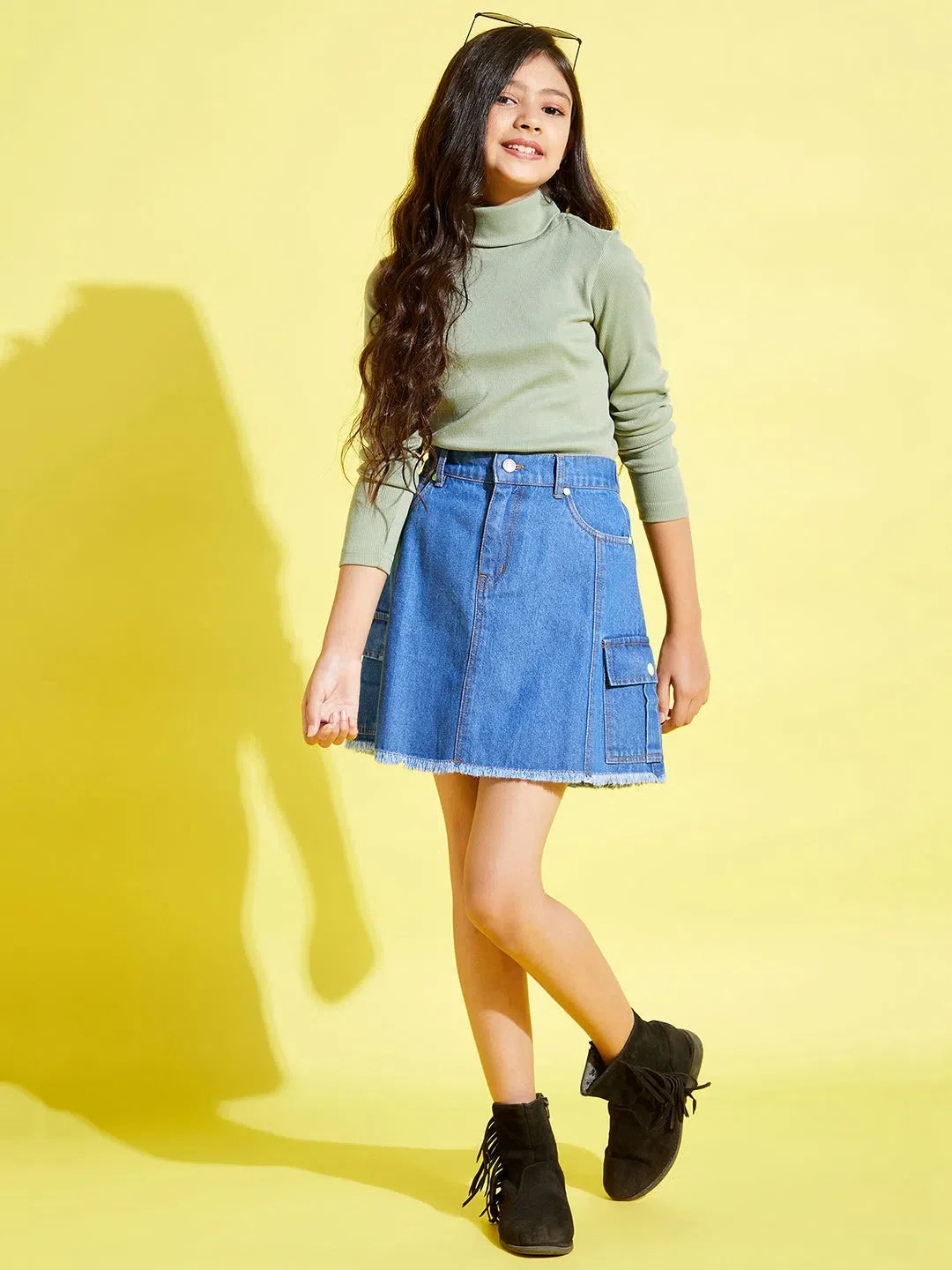 Olive High Neck Rib Top for Girls | Cute Kids Clothing