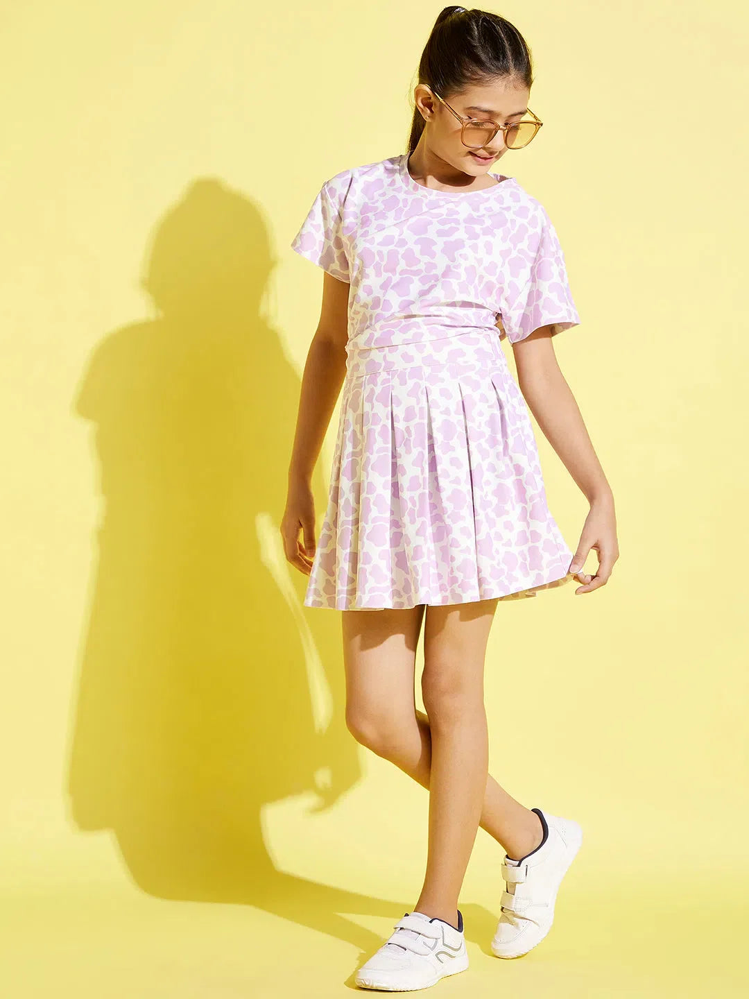 Girls Lavender Cow Print Crop Top | Kids Clothing Styles