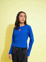 Girls Royal Blue Heart Laser Cut Rib Top