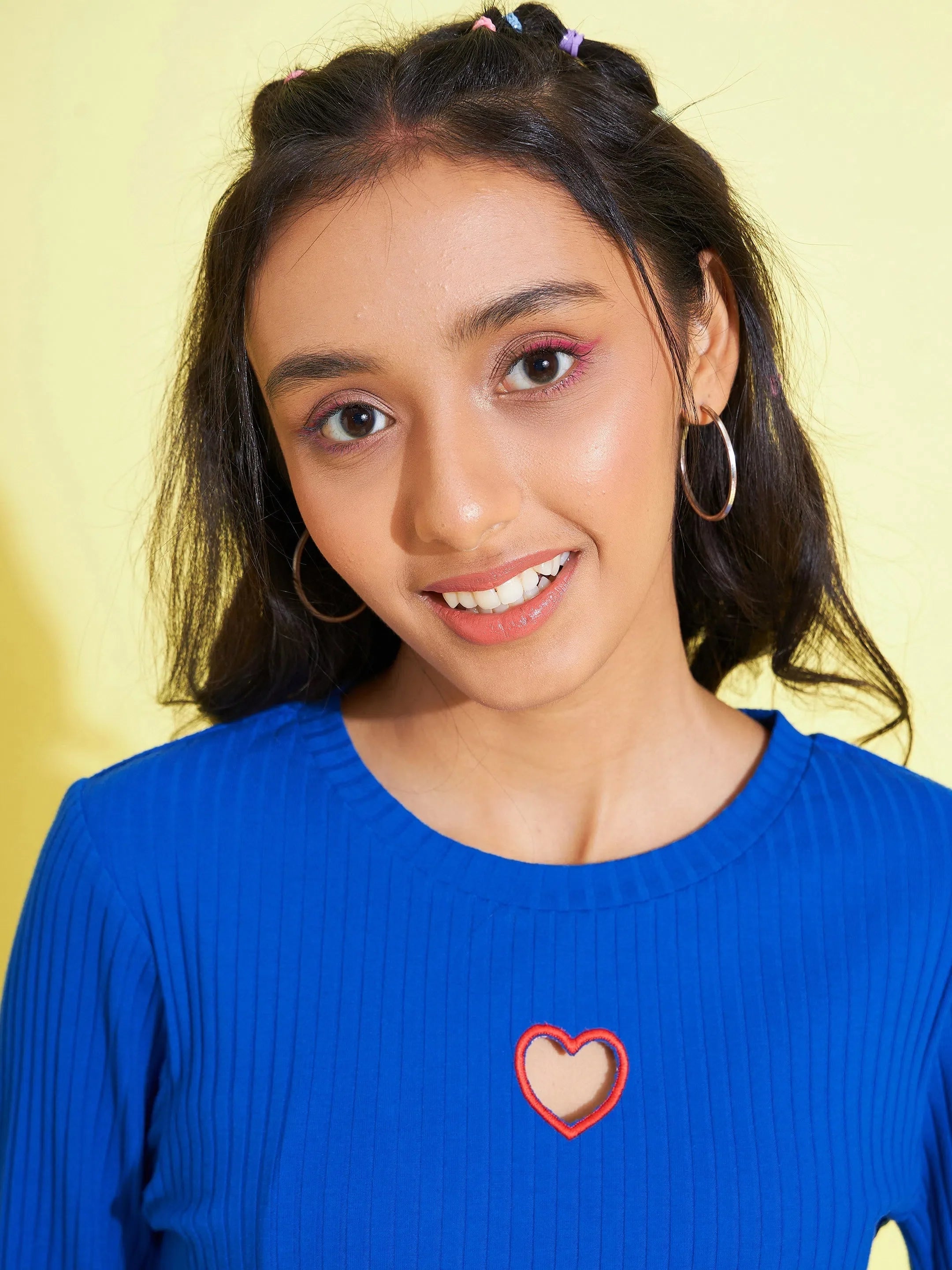 Royal Blue Heart Laser Cut Rib Top | Cute Kids Clothing