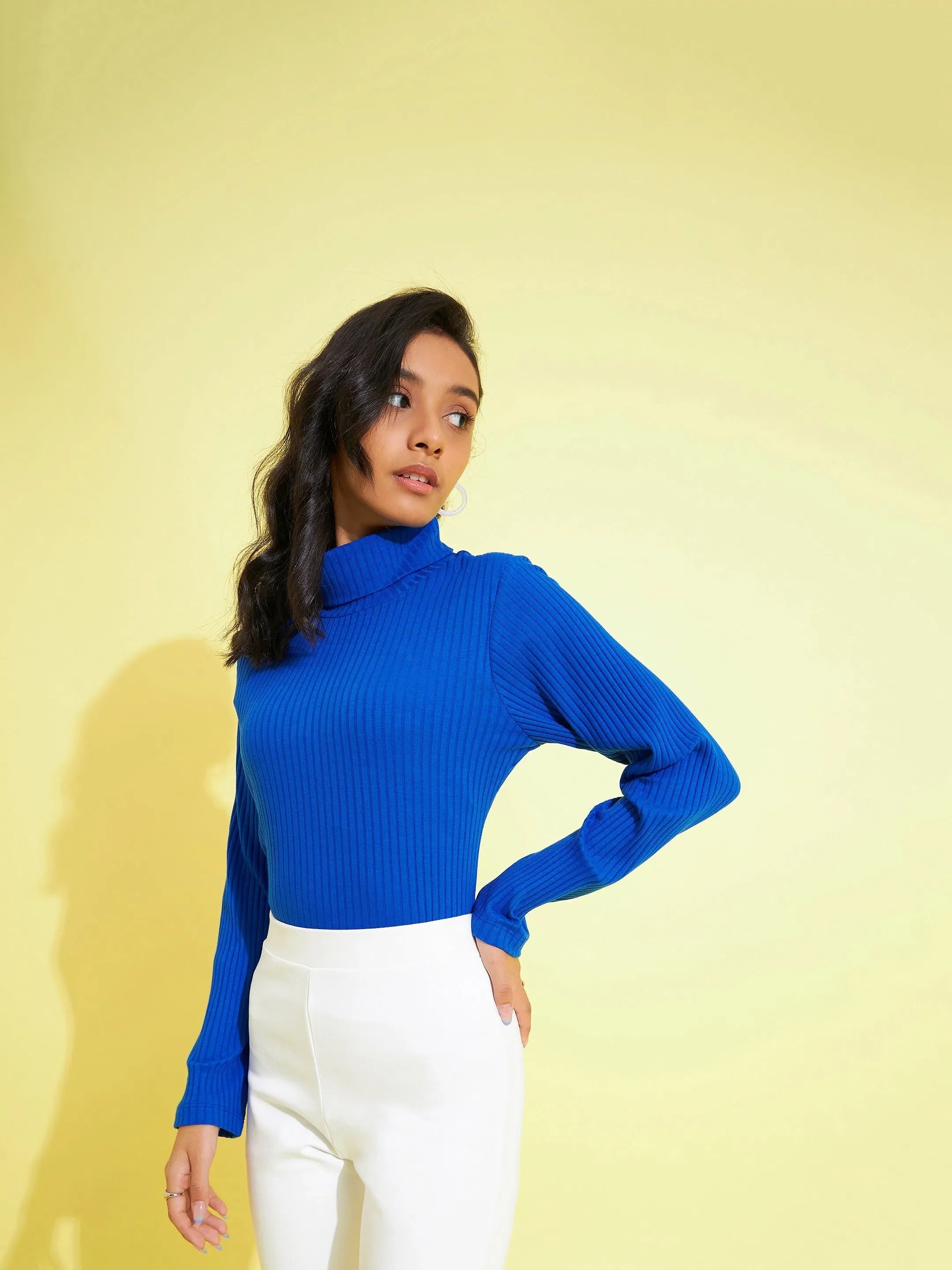 Royal Blue High Neck Rib Top - Girls Kids Clothing Online
