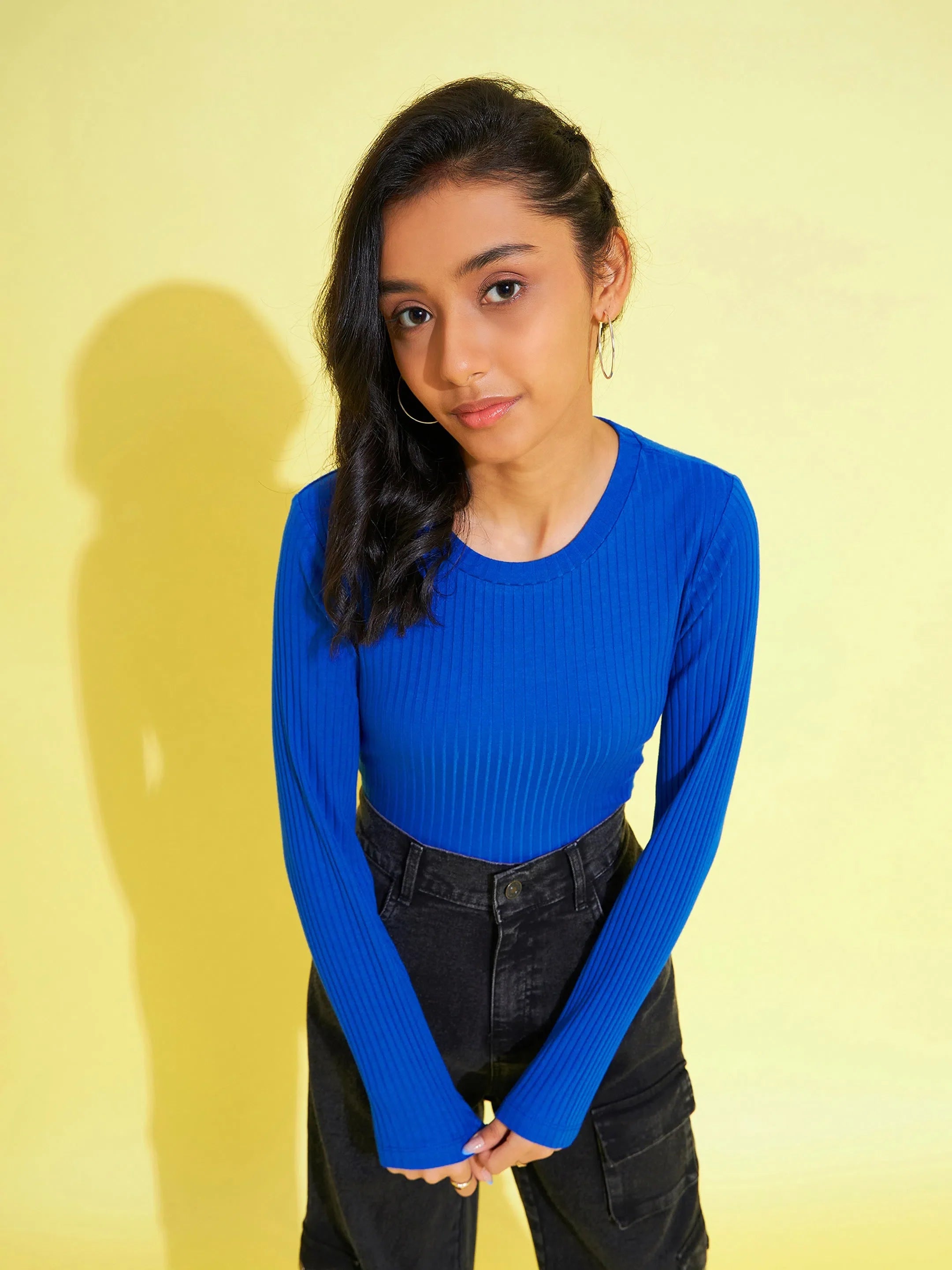 Girls Royal Blue Top - Ribbed Long Sleeve Kids Clothing