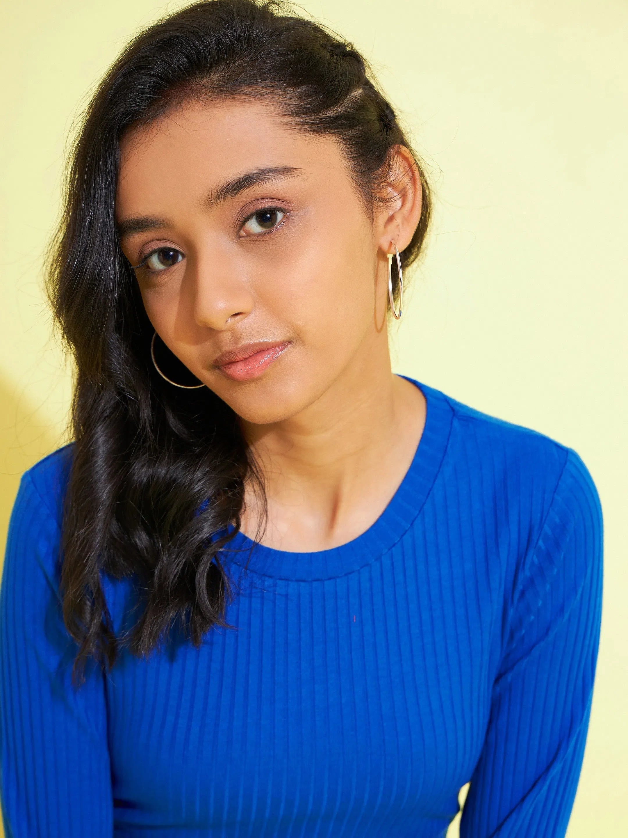 Girls Royal Blue Top - Ribbed Long Sleeve Kids Clothing