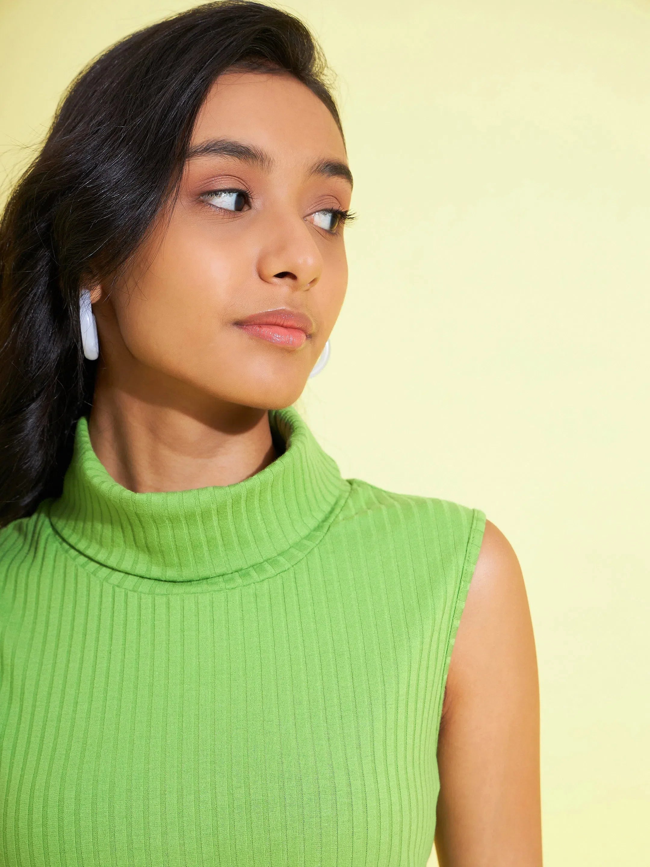 Green Rib Sleeveless Top for Girls | Stylish Kids Clothing