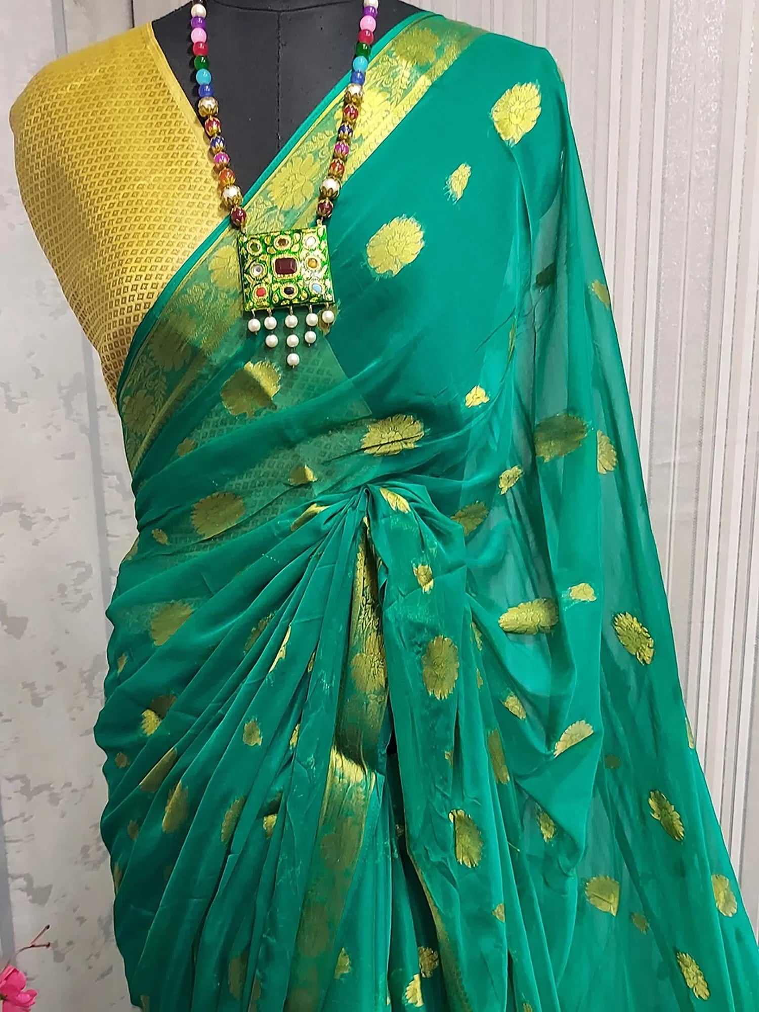 Teal Polyester Saree | Indian Wedding Sarees Online