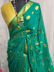 Women's Cotton Blend Peach Woven Design Designer Saree With Blouse Piece-PRISA135902