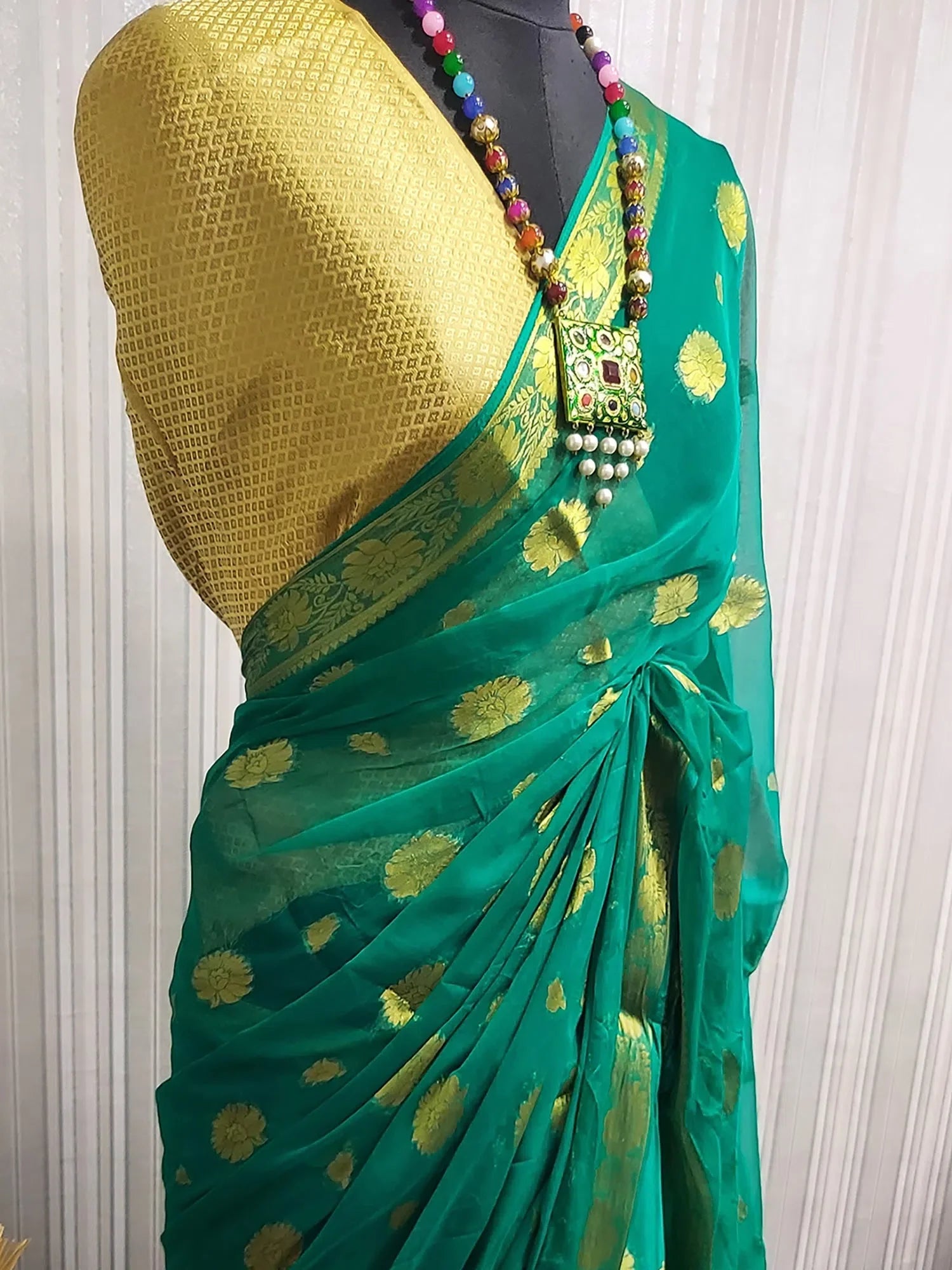 Teal Polyester Saree | Indian Wedding Sarees Online