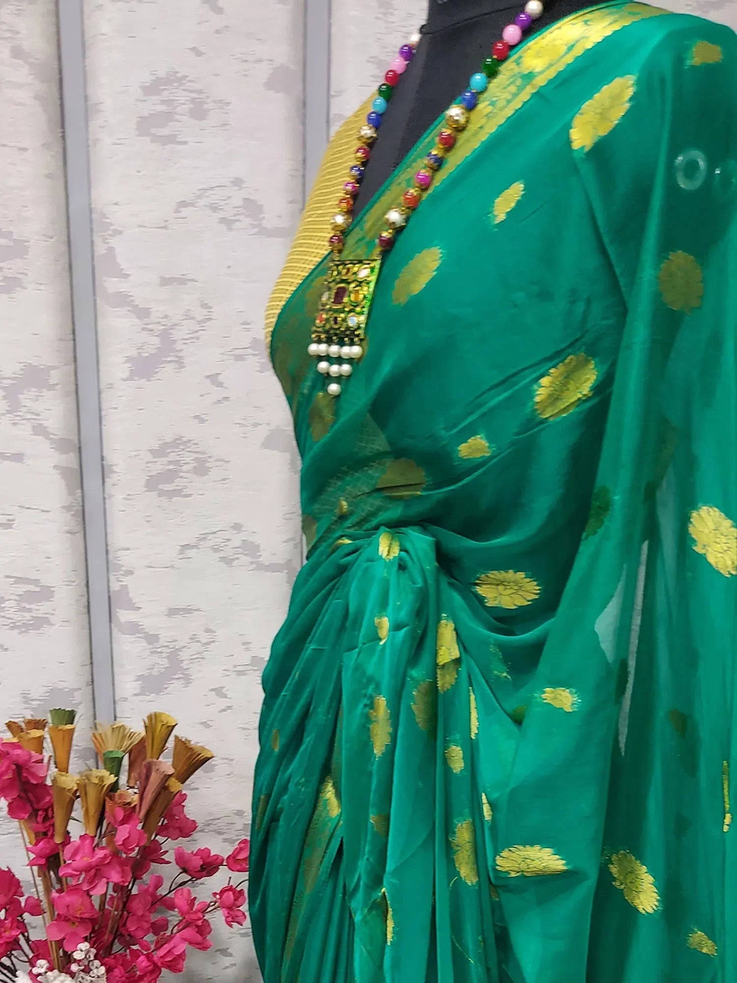 Teal Polyester Saree | Indian Wedding Sarees Online