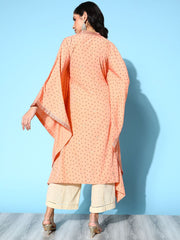 Peach Bandhani Printed Kaftan Kurta-AHKFCRPG-6048-FF