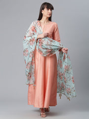 Peach Poly Silk Kurta With Dupatta Set-AHKUDU-COMBO-349