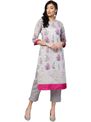 Grey Chanderi Silk Printed Kurta Pant Set-AHKUPN-Combo-164