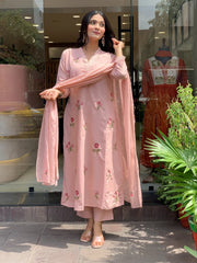 Chanderi Kurta Set for Women - Peach | MLWSHKS8913PCH