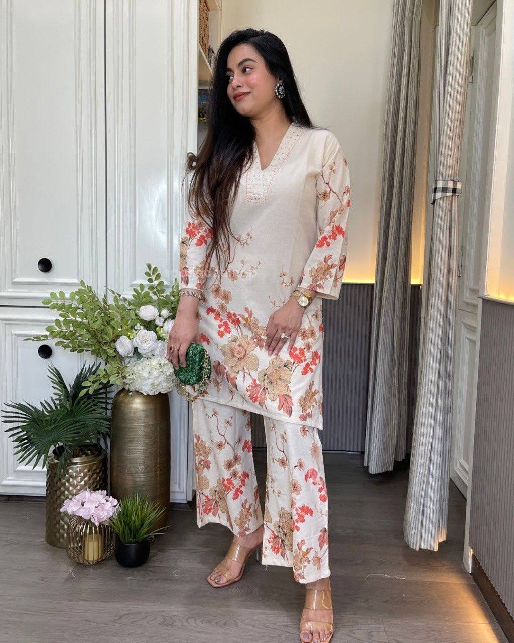 Cotton Blend Kurta Set for Women - Off White | MLWSHKS8914CRM | DesiQlo